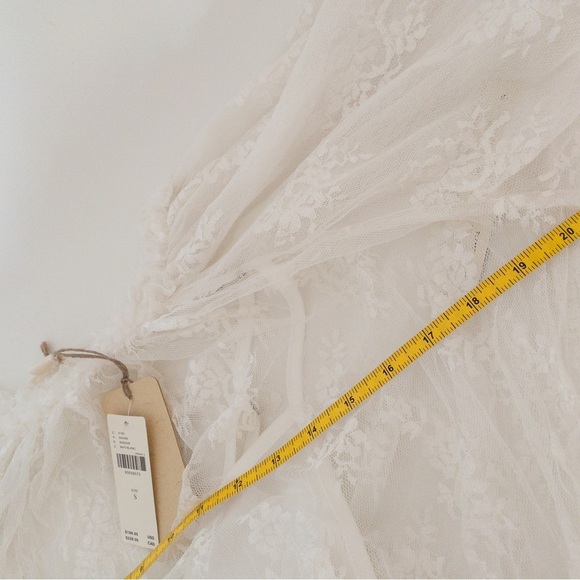 NEW Lace Dress Anthropologie Sheer White Let Me Be Short Sleeve Ruffle Maxi - Picture 9 of 11